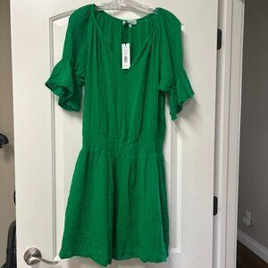Michael Stars Women's Katelynn Mini Dress Double Gauze Cotton Field Green Large